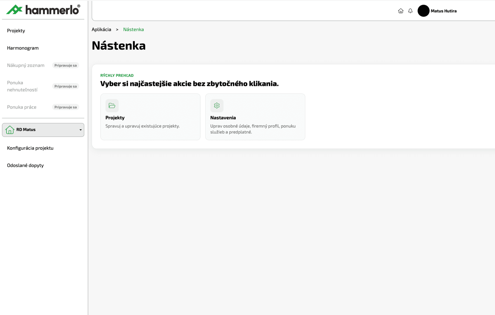 Hammerlo interface preview — project overview, schedule and site log (1)