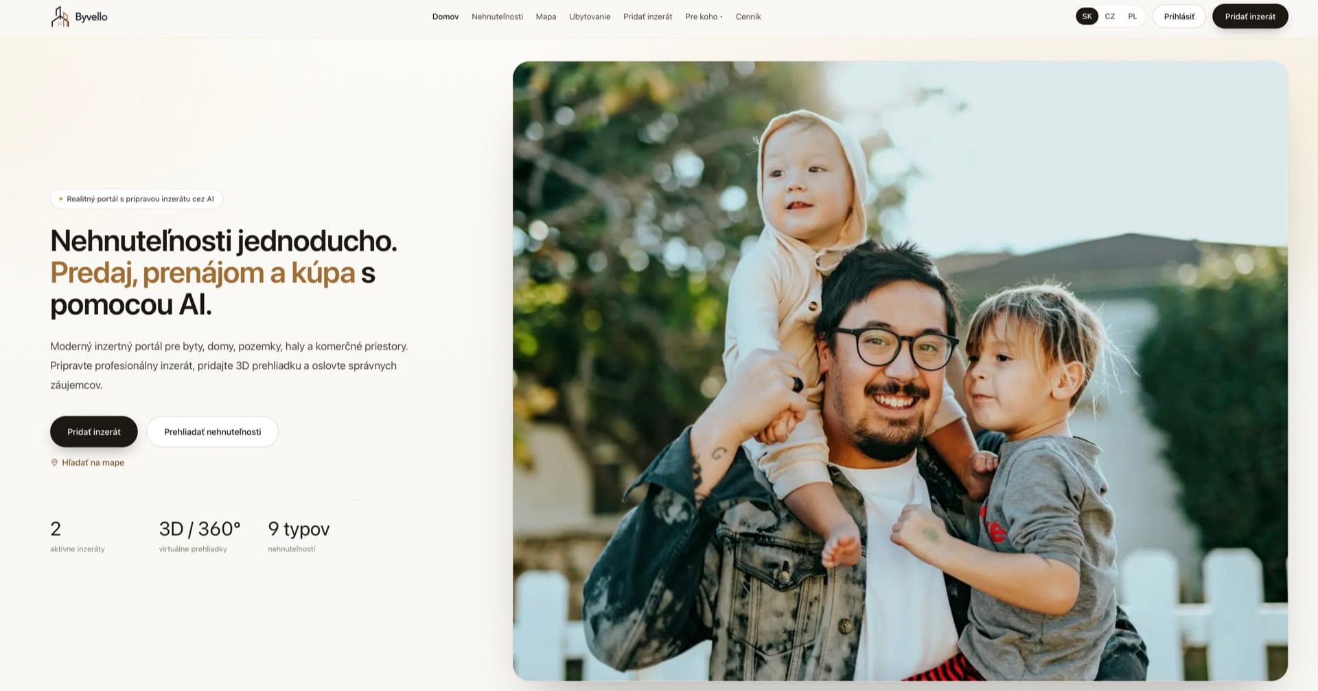 Byvello interface preview — property listing with price and digital history